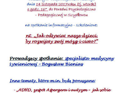 Zapraszamy Rodziców Dzieci objętych Wczesnym Wspomaganiem Rozwoju 