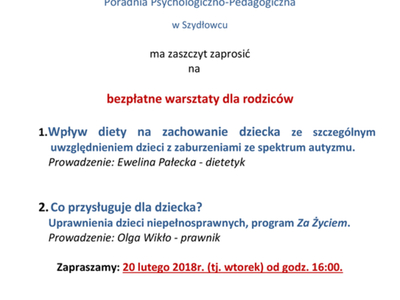 Bezpłatne warsztaty dla rodziców. ZAPROSZENIE (aktualizacja)