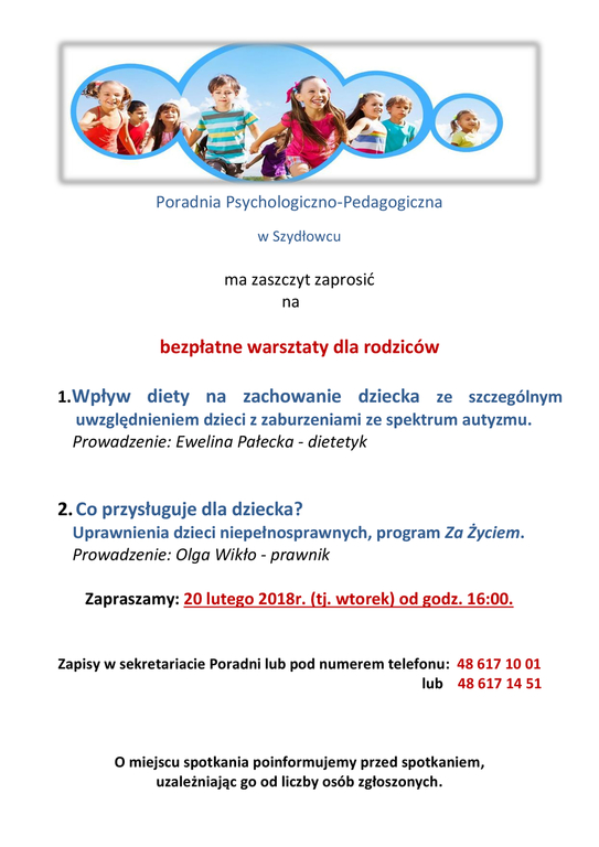 Bezpłatne warsztaty dla rodziców. ZAPROSZENIE (aktualizacja)