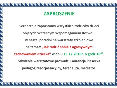 WARSZTATY: Jak radzić sobie z agresywnym zachowaniem dziecka