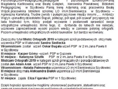 XVII POWIATOWY KONKURS ORTOGRAFICZNY „MISTRZ ORTOGRAFII 2019”