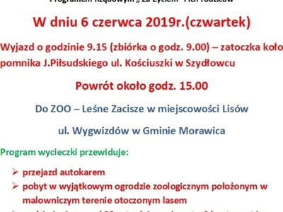 Nowy termin wycieczki integracyjnej dla dzieci  objetych WWR oraz Programem  Rządowym "Za życiem" i ich rodziców
