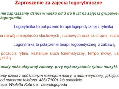 Zaproszenie na zajęcia logorytmiczne