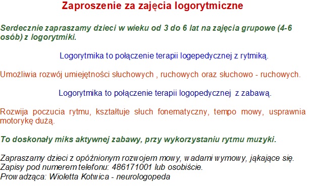 Zaproszenie na zajęcia logorytmiczne