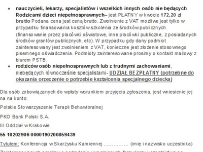Konferencja w Skarżysku- Kamiennej: „Autyzm…Trudności  w zachowaniu… Problemy w uczeniu…. Jest rozwiązanie: nazywa się SAZ!”, w dniach 15-16.02.2020r.
