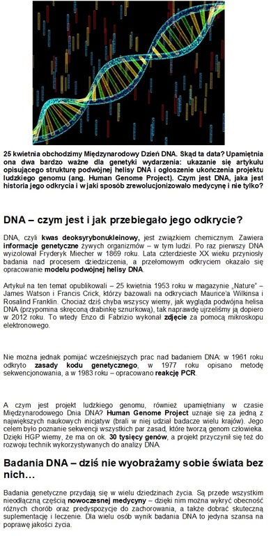 Międzynarodowy Dzień DNA – 25 kwietnia