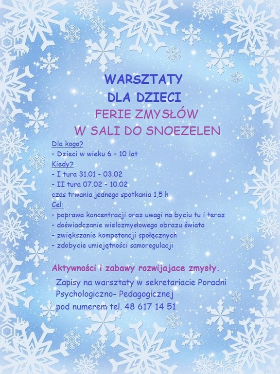 Warsztaty dla dzieci: ferie zmysłów w sali do snoezelen