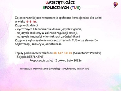 Zaproszenie na: Trening Umiejętności Społecznych TUS
