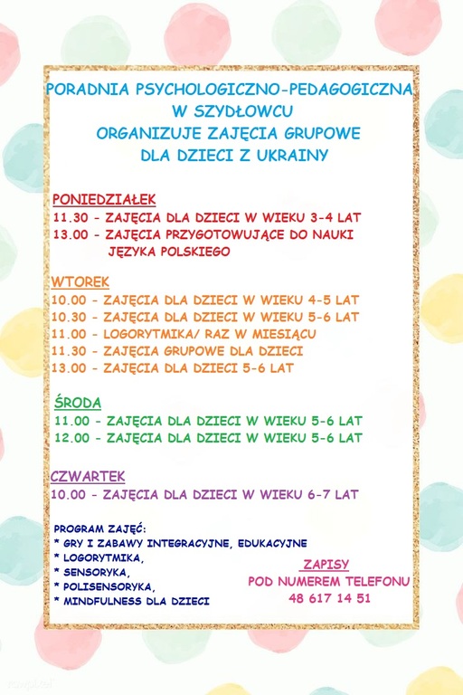 Zajęcia grupowe dla dzieci z Ukrainy
