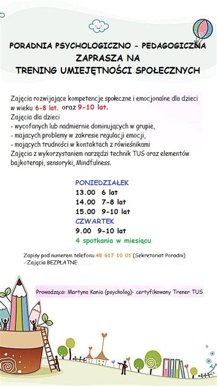Poradnia Psychologiczno-Pedagogiczna zaprasza na Trening Umiejętności Społecznych