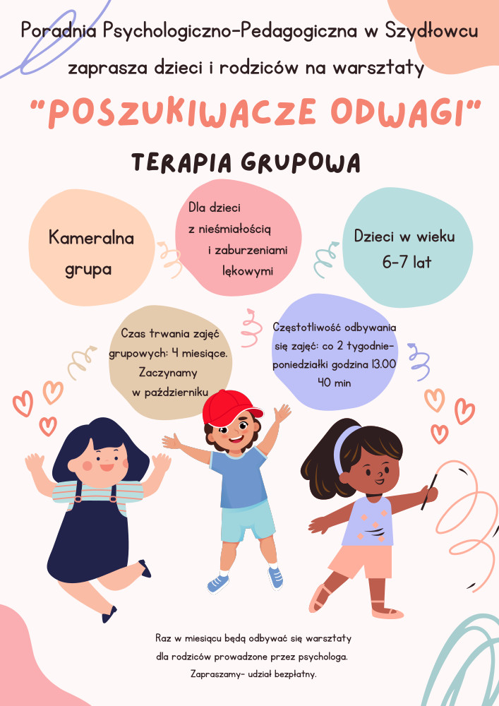 Plakat TERAPIA GRUPOWA - POSZUKIWACZE ODWAGI - treść w artykule