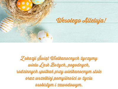 Wesołego Alleluja
Z okazji Świąt wielkanocnych życzymy wielu Łask Bożych, pogodnych, rodzinnych spotkań przy wielkanocnym stole oraz wszelkich pomyślności w życiu osobistym i  zawodowym.
Dyrektor oraz Pracownicy Poradni Psychologiczno-Pedagogicznej w Szydłowcu 
