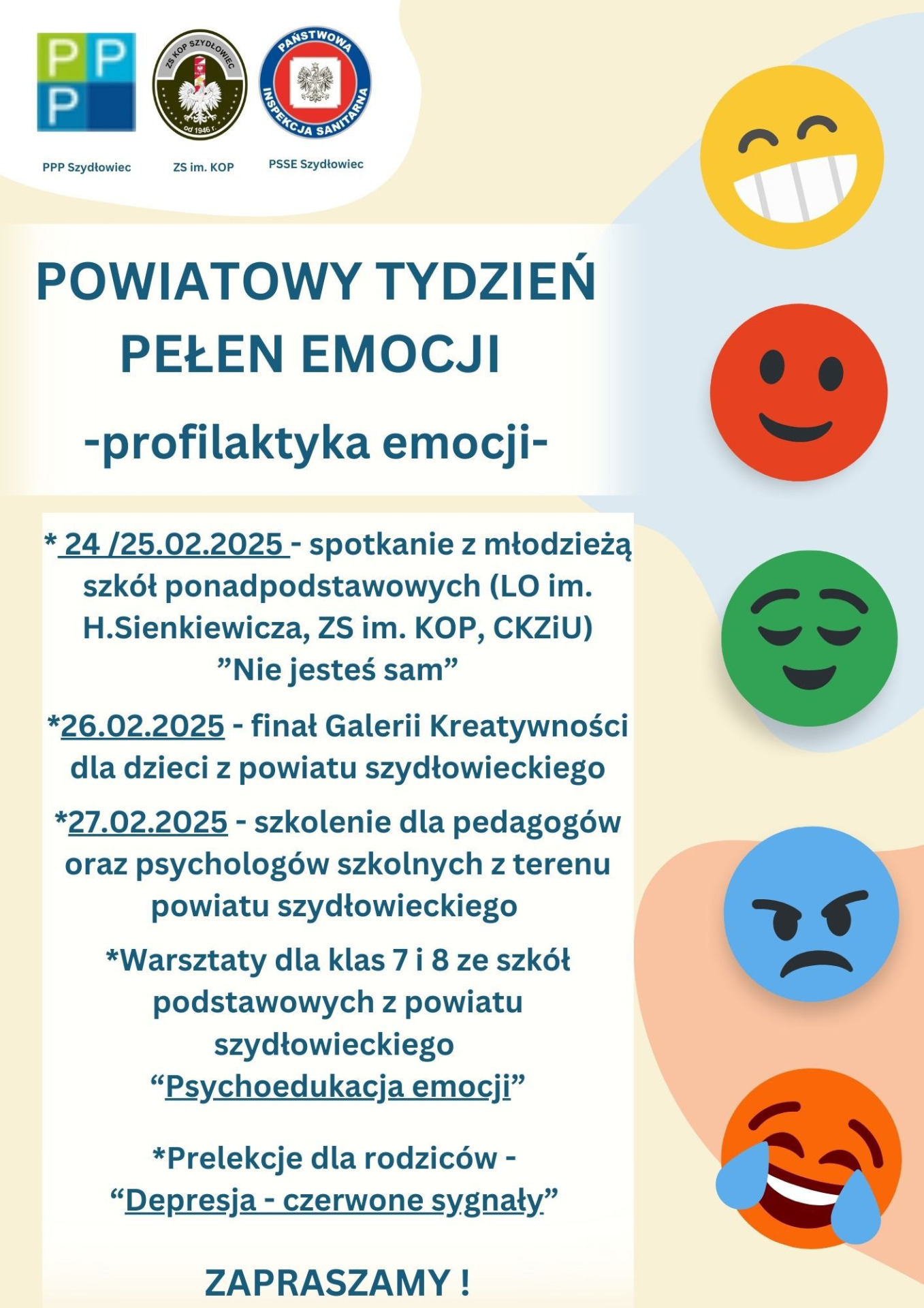 Plakat - Powiatowy tydzien pelen emocji - treść informacji w artykule