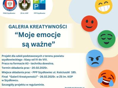logo Poradni Psychologiczno-Pedagogicznej w Szydłowcu;
logo Zespołu Szkół im. Korpusu Ochrony Pogranicza w Szydłowcu;
logo Powiatowej Stacji Sanitarno-Epidemiologicznej w Szydłowcu;
GALERIA KREATYWNOŚCI
“Moje emocje są ważne”
treść w artykule