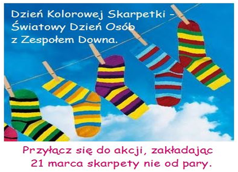 Plakat promujący akcję założenia dwóch różnych skarptek w Dniu Zespołu Downa