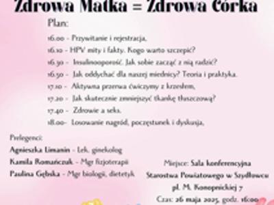 Plakat Zdrowa Matka = Zdrowa Córka - spotkanie edukacyjne dla kobiet - treść w artykule