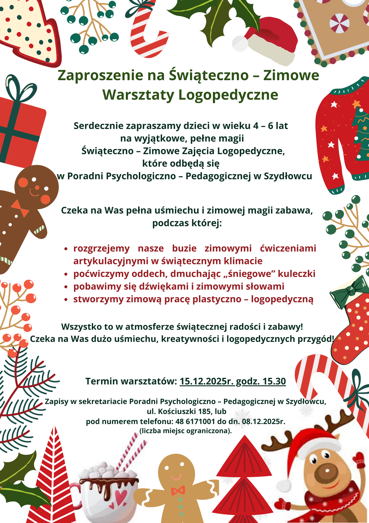 Zaproszenie na Świąteczno – Zimowe Warsztaty Logopedyczne - treść w artykule