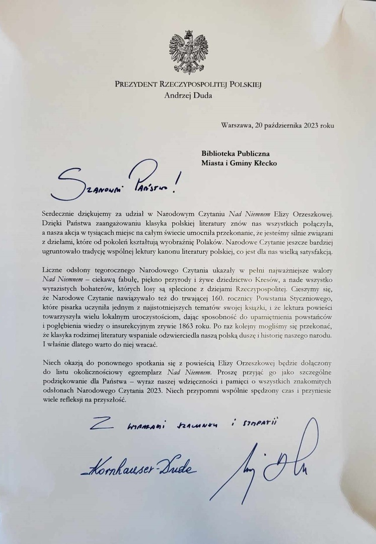 Podziękowania Prezydenta RP