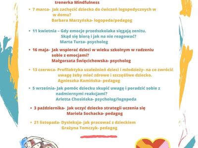 Na plakacie znajduje się harmonogram warsztatów.
