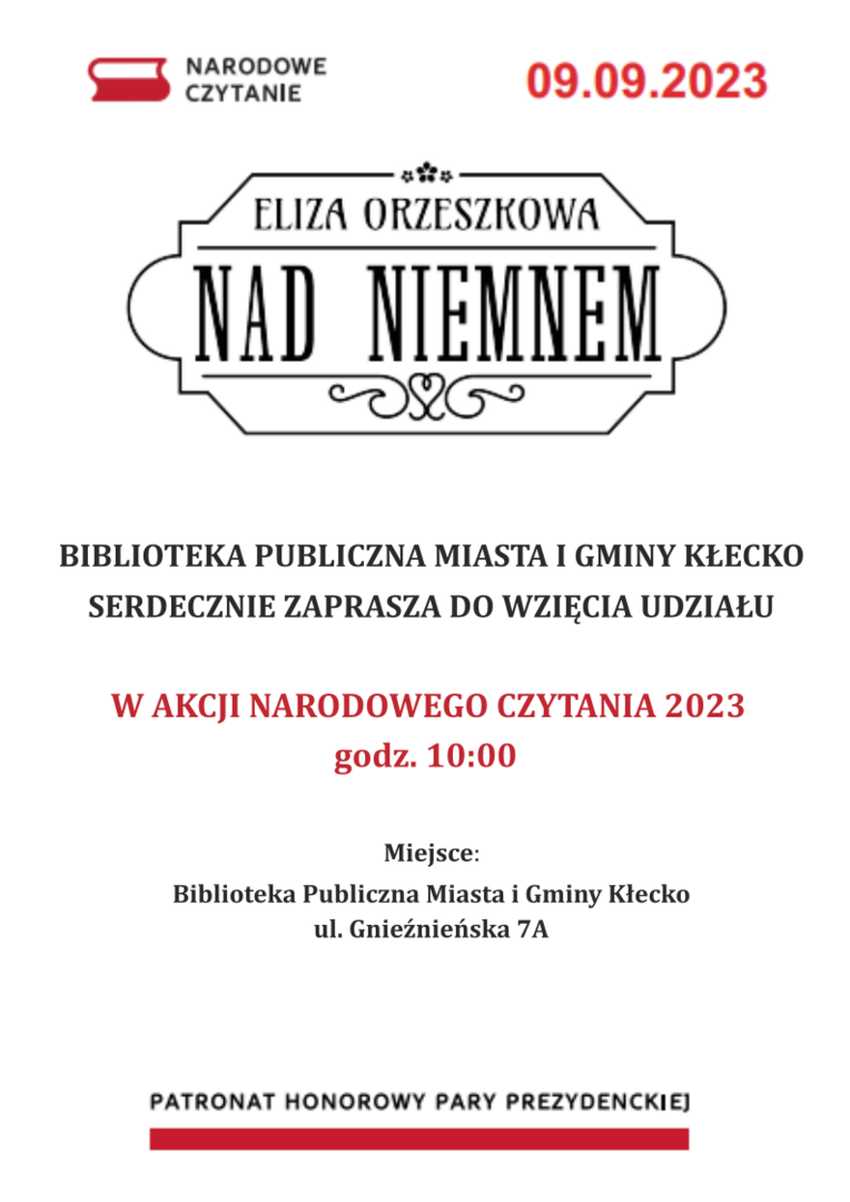 PUBLICZNA MIASTA GMINY KŁECKO SERDECZNIE ZAPRASZA DO WZIĘCIA UDZIAŁU W AKCJI NARODOWEGO CZYTANIA 