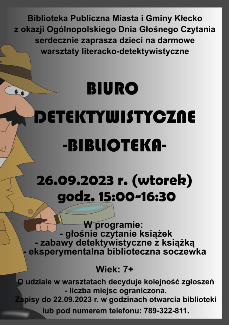 Biblioteka Publiczna Miasta i Gminy Kłecko Ogólnopolskiego Dnia Głośnego Czytania serdecznie zaprasza dzieci na darmowe warsztaty