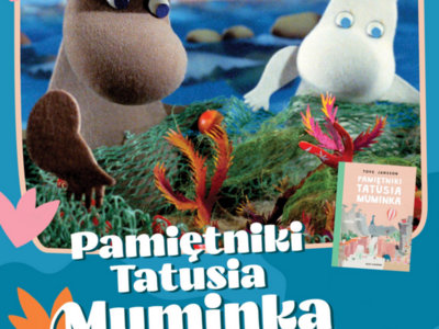 Na plakacie znajduje się informacja o seansie filmowym ,,Pamiętniki Tatusia Muminka&#x27;&#x27;