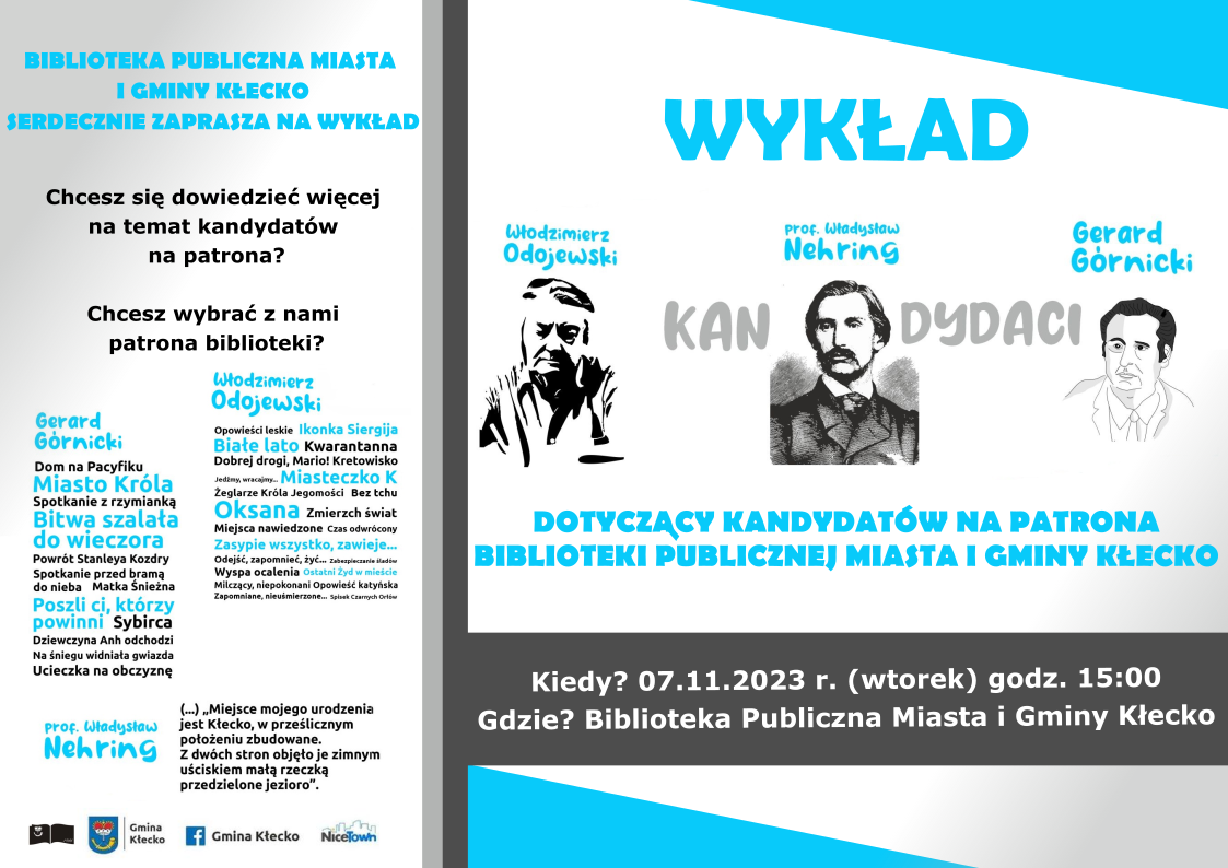 BIBLIOTEKA PUBLICZNA MIASTA IGMINY KŁECKO SERDECZNIE ZAPRASZA NA WYKŁAD