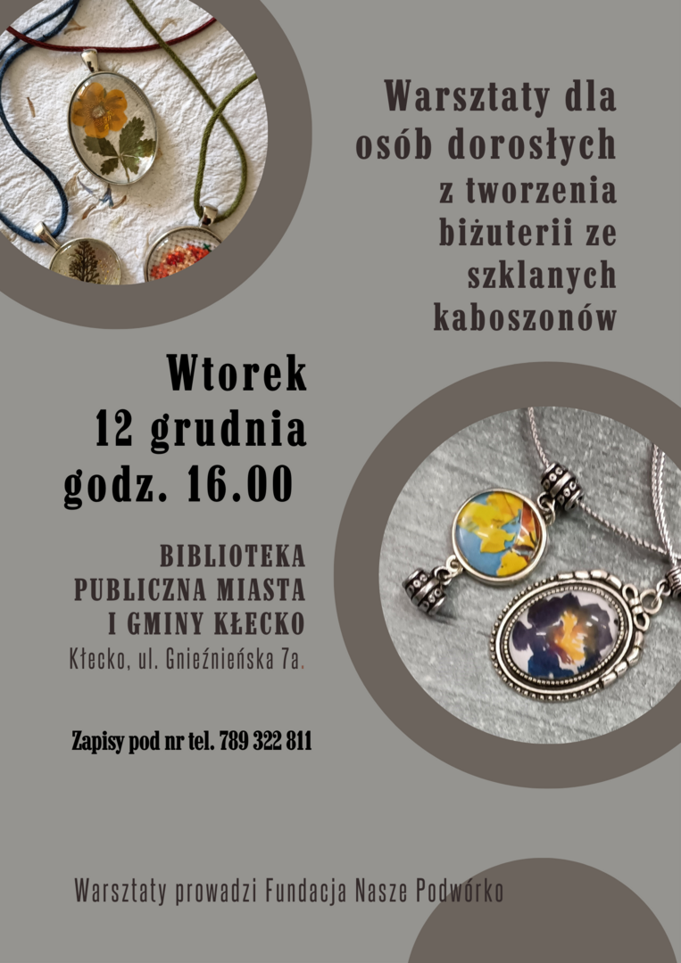 Warsztaty dla osób dorosłych z tworzenia biżuterii ze szklanych kaboszonów