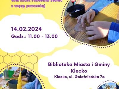 Zdjęcie przedstawia plakat o zajęciach dla dzieci. Tworzenie świec.