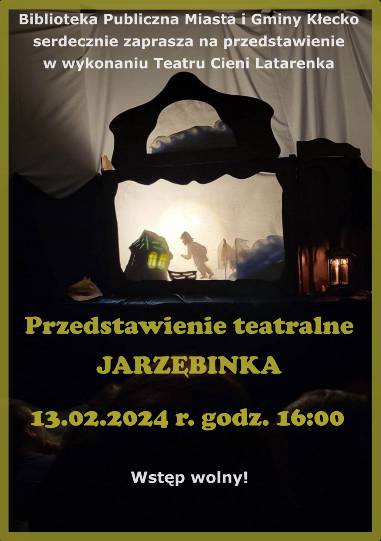 Na zdjęciu znajduje się plakat przedstawienia teatralnego. W tle teatrzyk. 