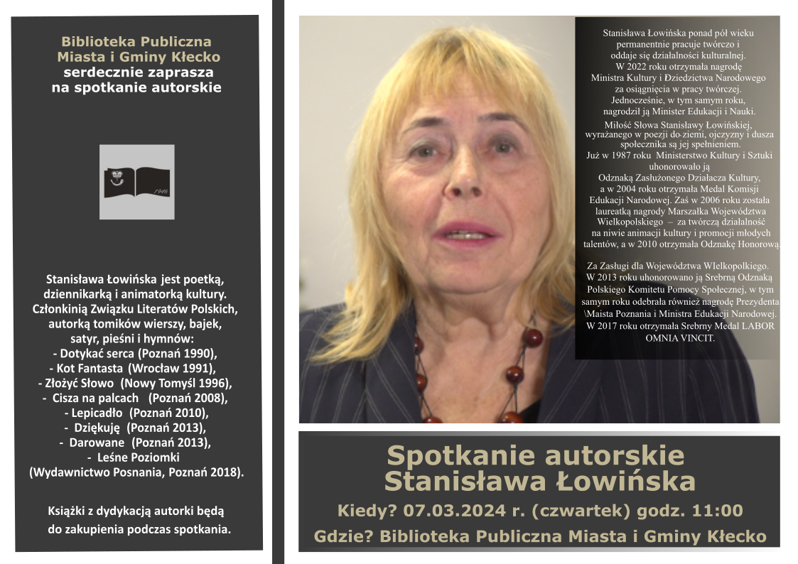 Zdjęcie przedstawia plakat informujący o spotkaniu autorskim