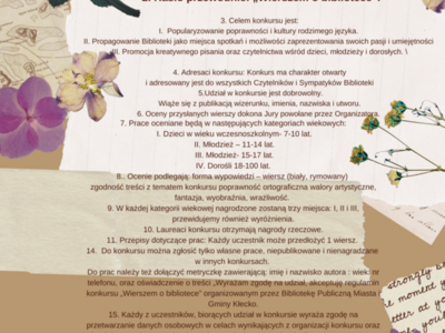 Zdjęcie przedstawia plakat informujący o konkursie literackim  organizowanym przez bibliotekę.