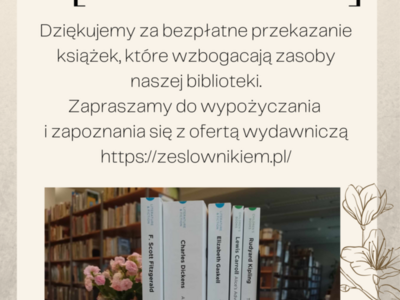 Zdjęcie przedstawia plakat informujący o wzbogaceniu oferty biblioteki o książki angielskojęzyczne