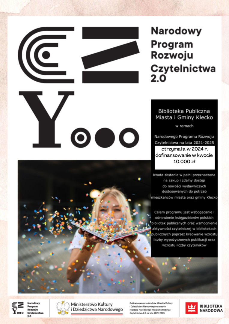 Zdjęcie zawiera informację o dofinansowaniu w wysokości 10000 zł, które otrzymała Biblioteka