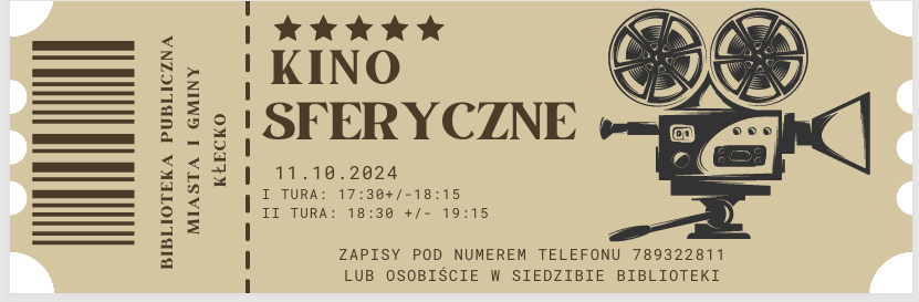 Zdjęcie zawiera zaproszenie na seanse kina sferycznego goszczącego w bibliotece 11.10.2024