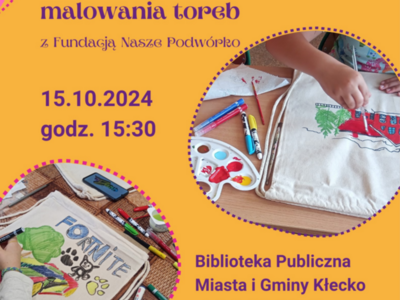 Zdjęcie zawiera plakat informujący o warsztatach, które odbędą się w Bibliotece 15.10.2024 o godzinie 15:30