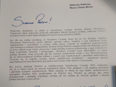 Podziękowania za udział w Narodowym Czytaniu od Pary Prezydenckiej