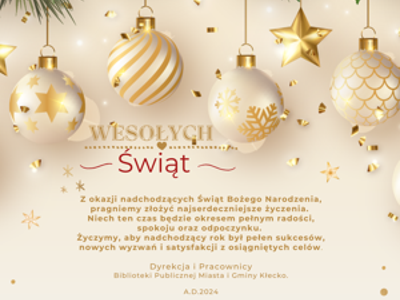 Zdjęcie przedstawia kartkę z życzeniami świątecznymi.