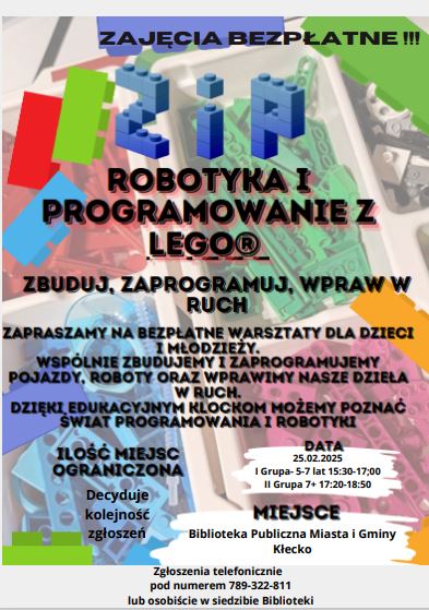 Zdjęcie zawiera zaproszenie na warsztaty programowania w Bibliotece, które odbędą się 25.02.2025
