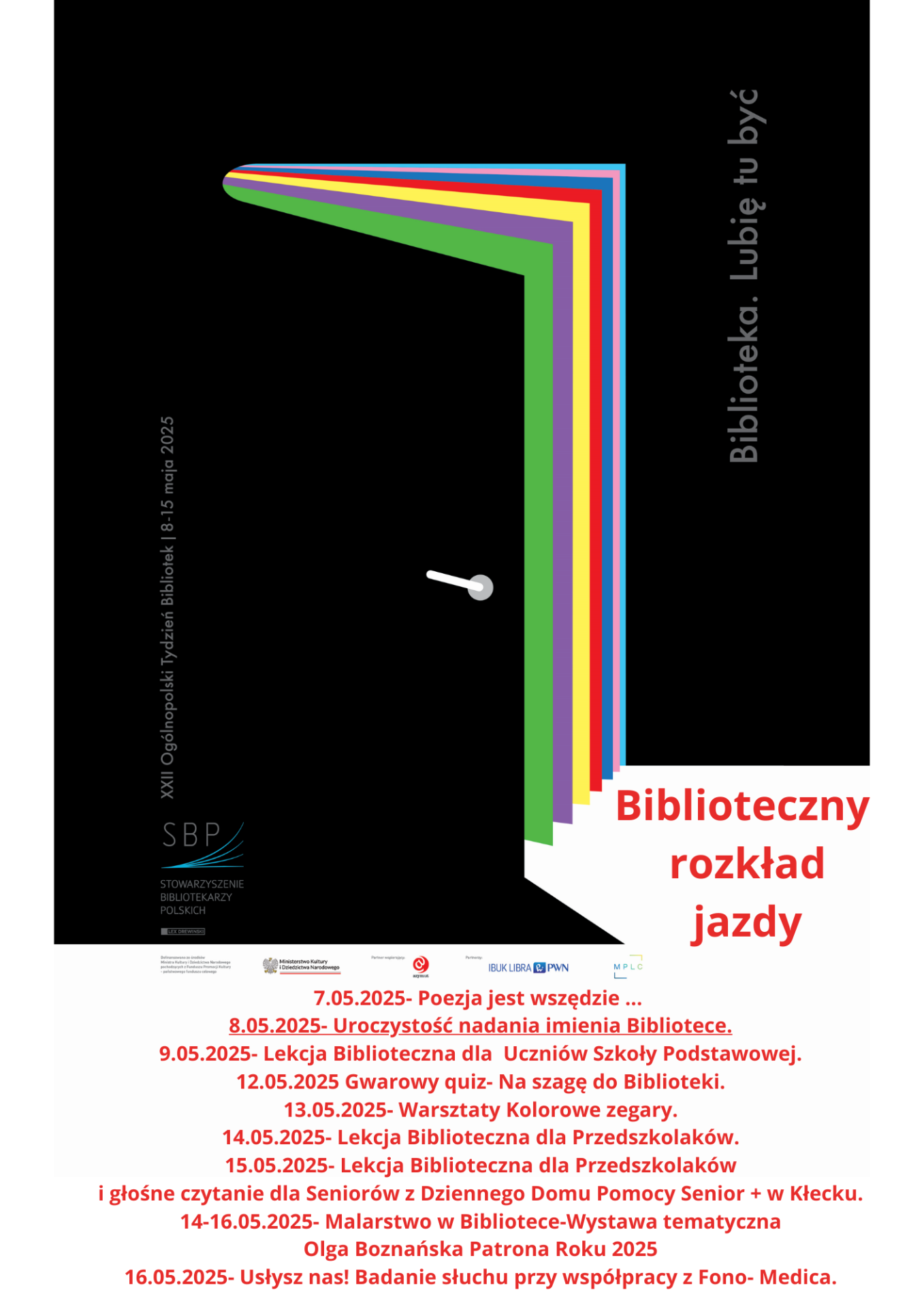 Zdjęcie zawiera plakat informacyjny dotyczący tygodnia Bibliotek 2025.