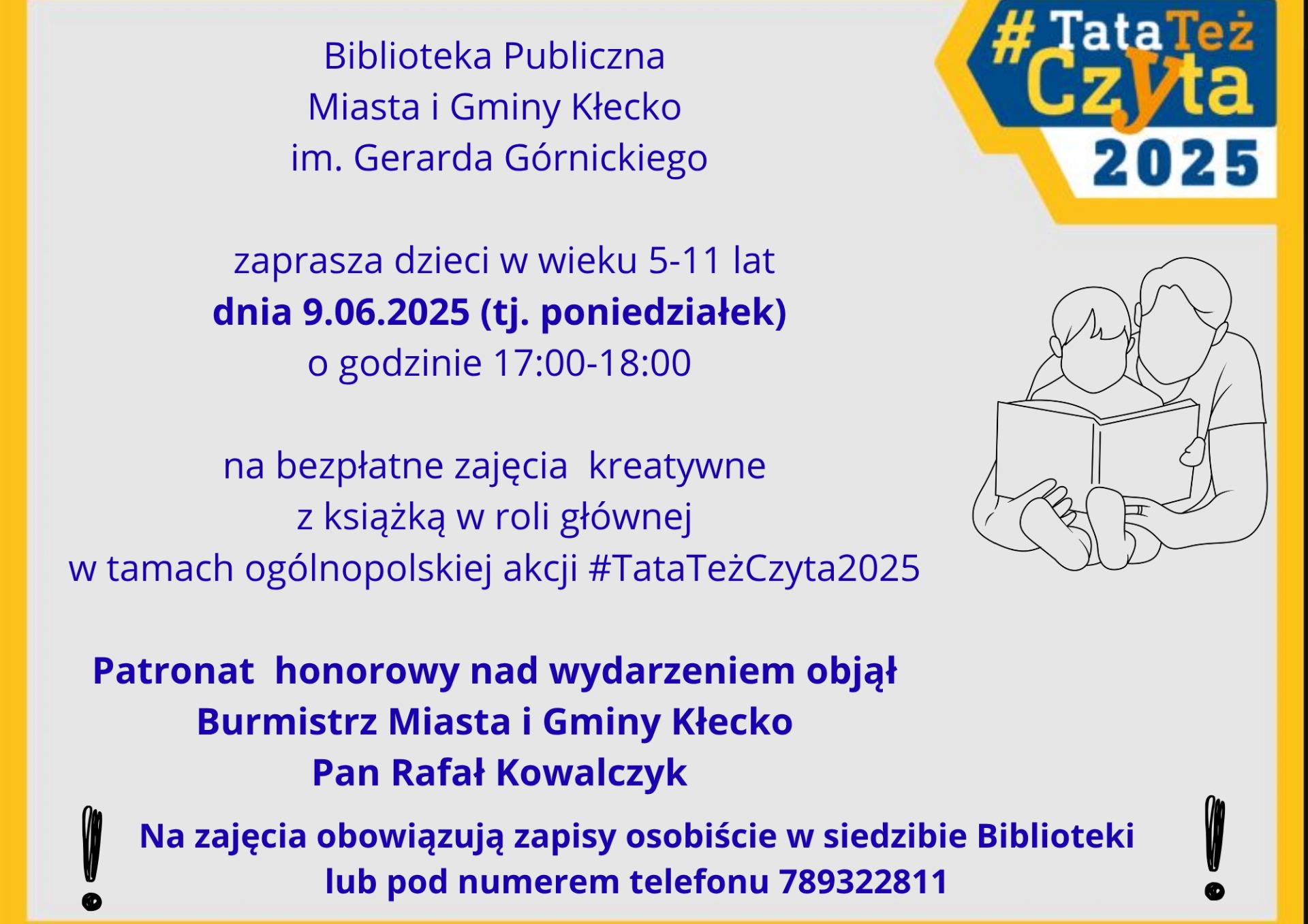 Zdjęcie zawiera zaproszenie na zajęcia do Biblioteki dnia 9.06.2025