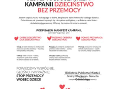 Zdjęcie zawiera materiały dotyczące Kampanii Dzieciństwo bez Przemocy. 