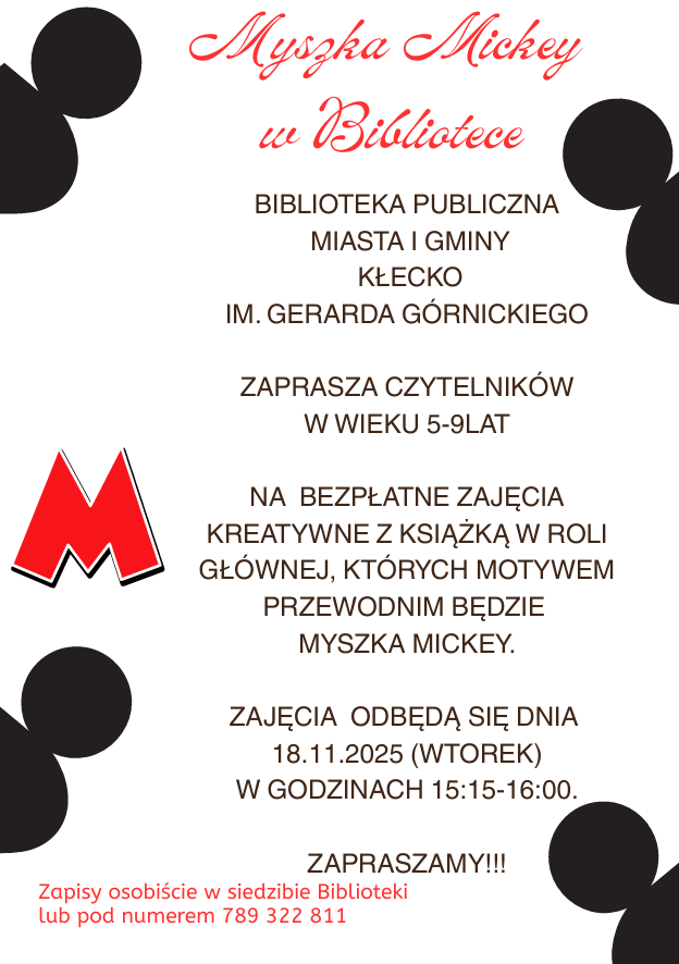 Zdjęcie zawiera informację o zajęciach, które odbędą się w Bibliotece 18.11.2025 w godzinach 15:15-16:00