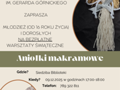 Zdjęcie zawiera informację o zajęciach, które odbędą się w Bibliotece 09.12.2025 w godzinach 17:00-18:00