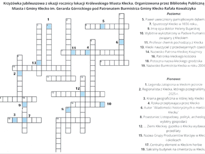 Zdjęcie zawiera Jubileuszową krzyżówkę biblioteczną.