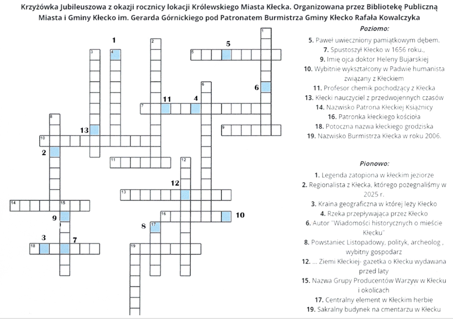 Zdjęcie zawiera Jubileuszową krzyżówkę biblioteczną. 