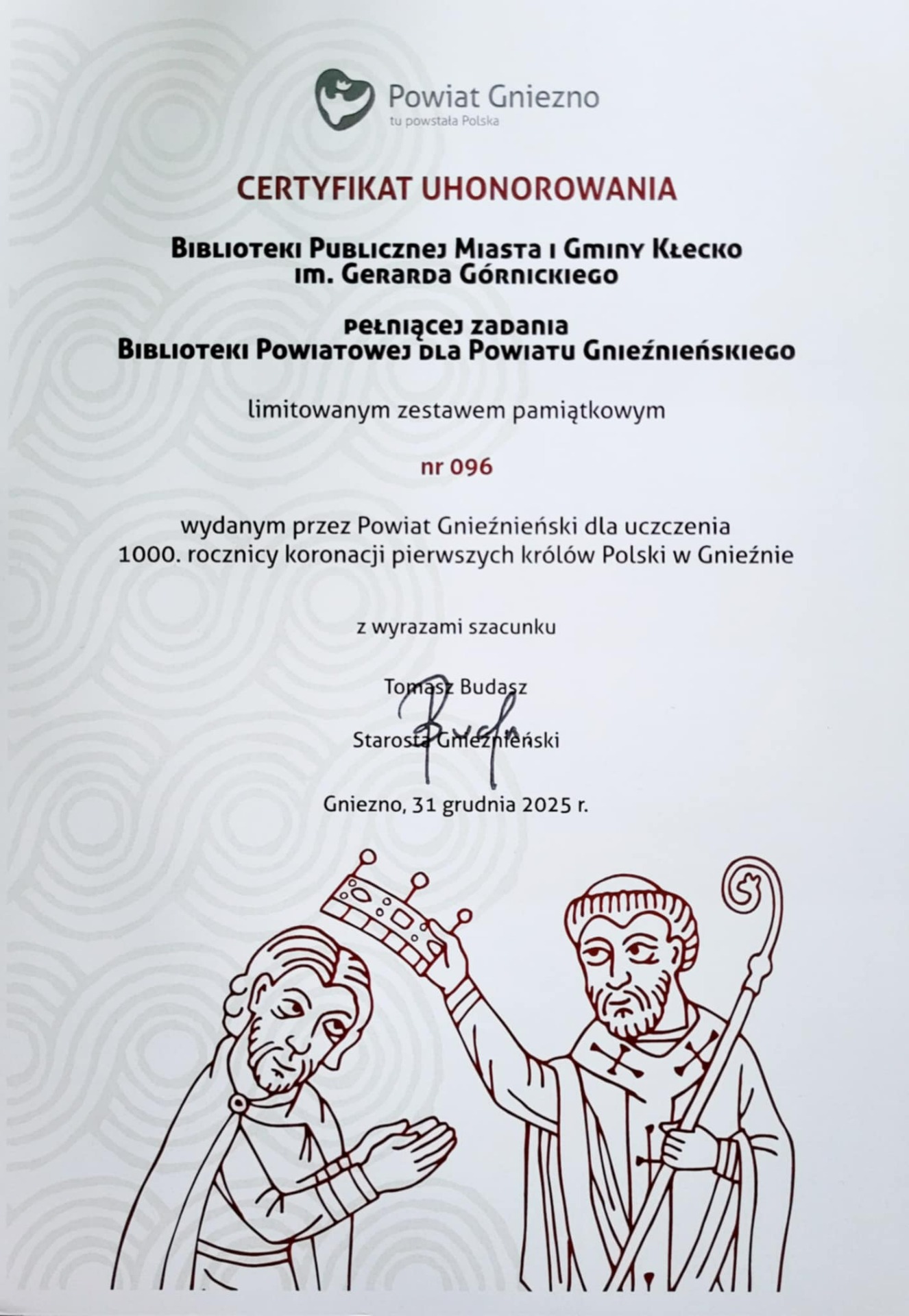 Certyfikat uhonorowania