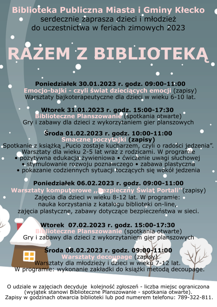 Plakat dotyczący Ferii Zimowych