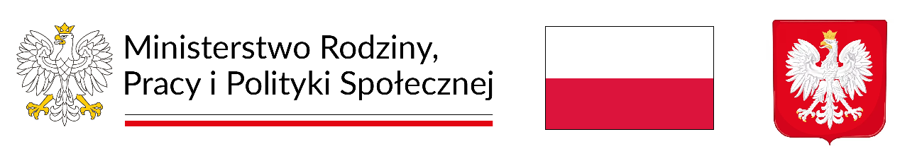 Logo Ministerstwa, flaga i godło.