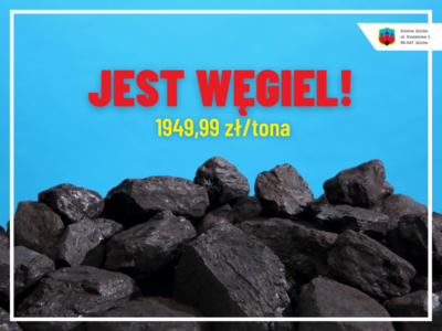 Grafika z napisem : "Jest węgiel! 1949,99 zł/tona"